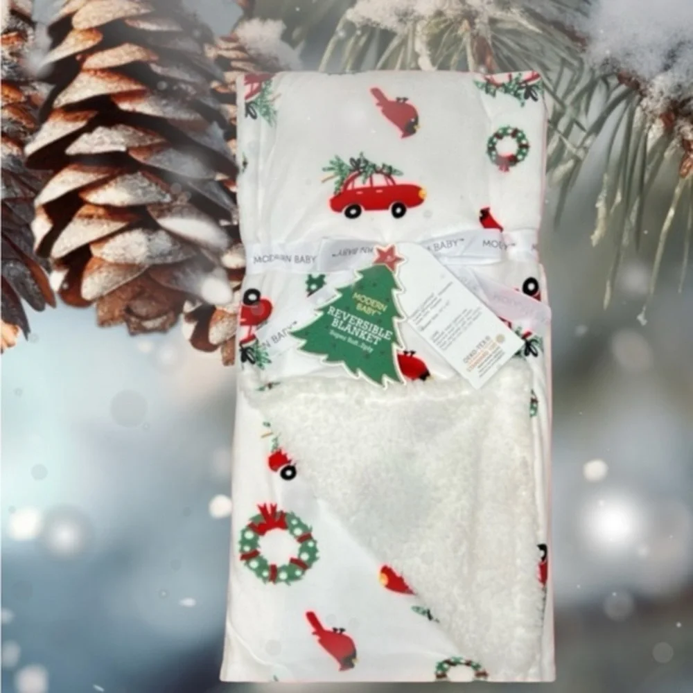 HOLIDAY - Modern Baby - ‘Christmas Woods’ Sherpa baby blanket 30”x40” NWT